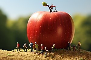 苹果采摘种植微距小人