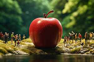苹果种植采摘微距小人