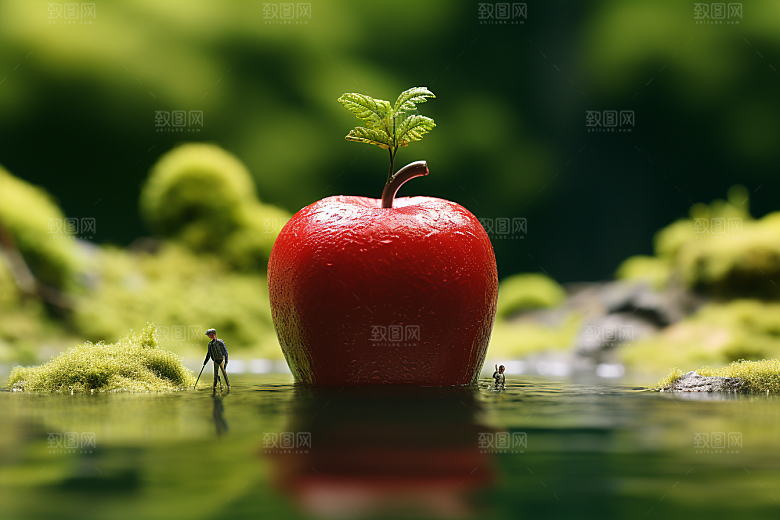 苹果水果种植微距小人