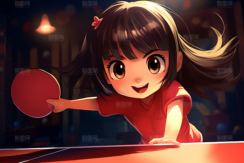 乒乓少年运动员打乒乓球素材