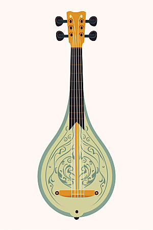 琵琶传统乐器国潮插画