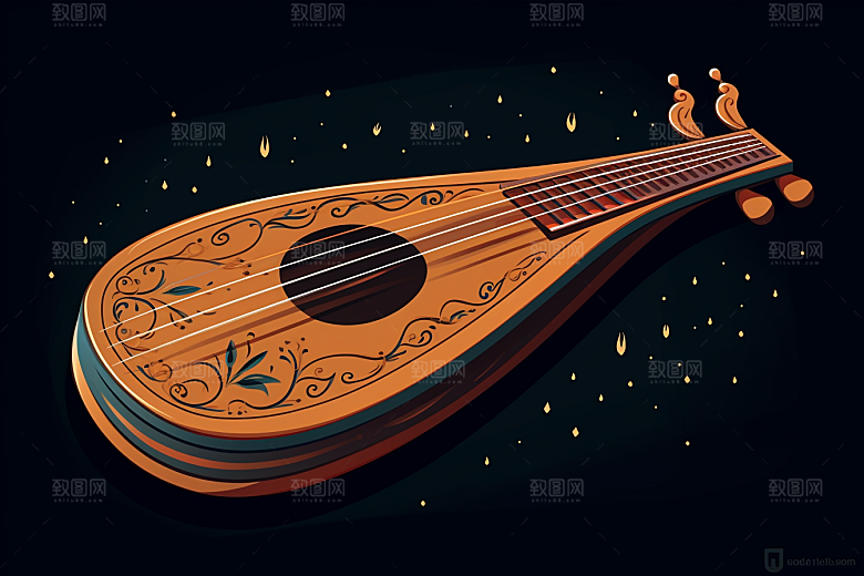琵琶手绘音乐插画