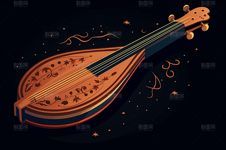 琵琶精致手绘插画