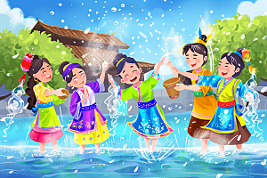 泼水节节日泰国插画