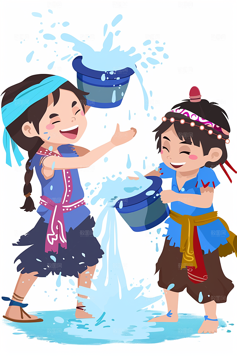 泼水节傣族泰国插画