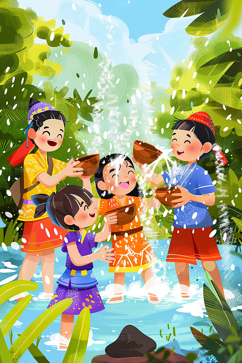 泼水节节日节庆插画