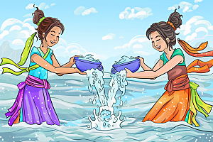 泼水节平面泰国插画