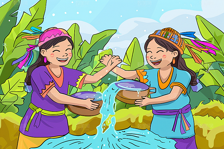 泼水节祝福高清插画
