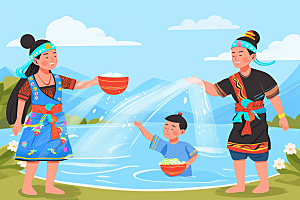 泼水节节日傣族插画