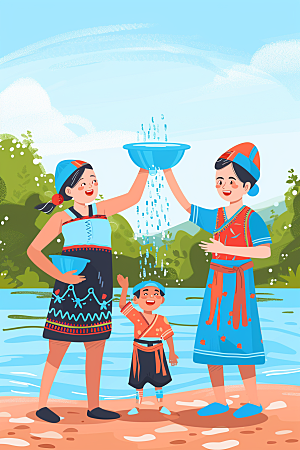 泼水节泰国节日插画