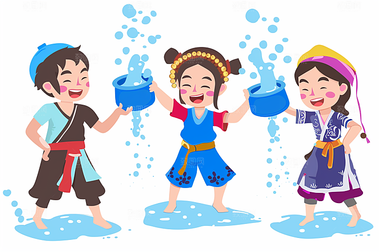 泼水节节庆平面插画