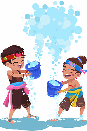 泼水节欢乐傣族插画