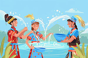 泼水节泰国节庆插画