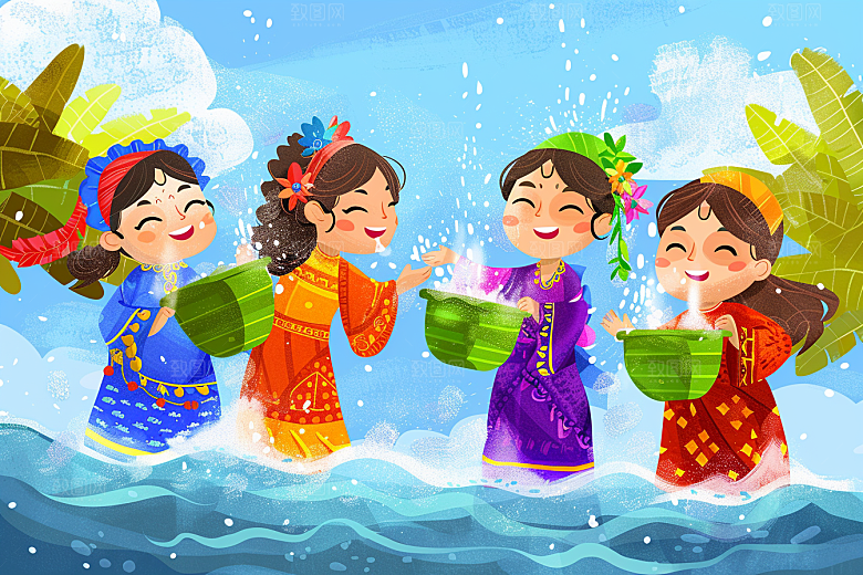 泼水节节日祝福插画