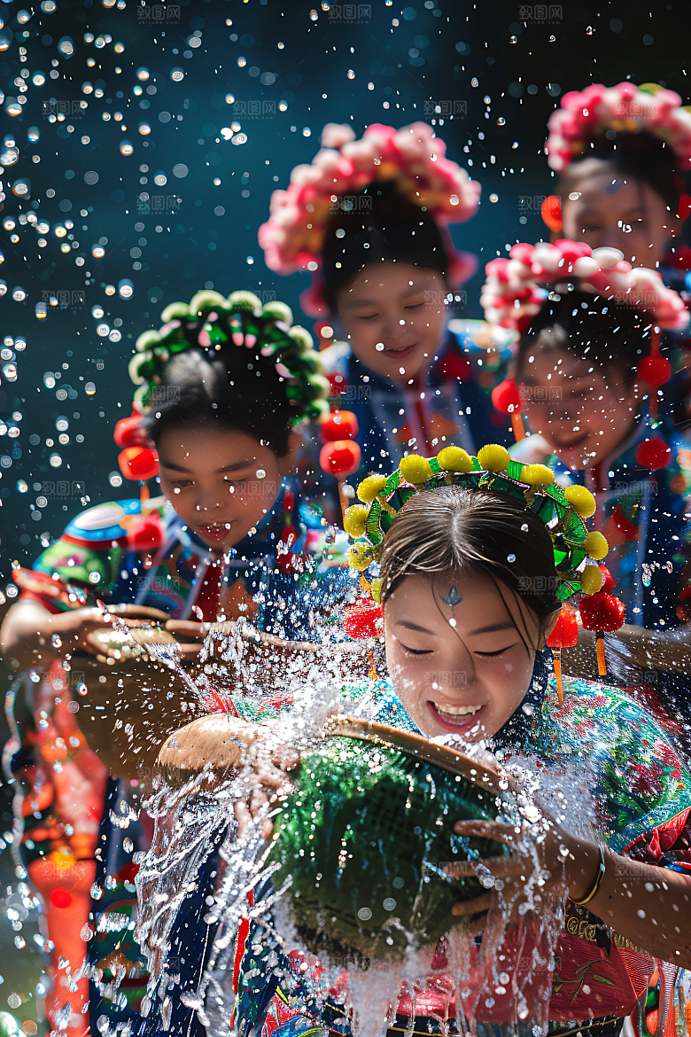 泼水节节庆祝福摄影图