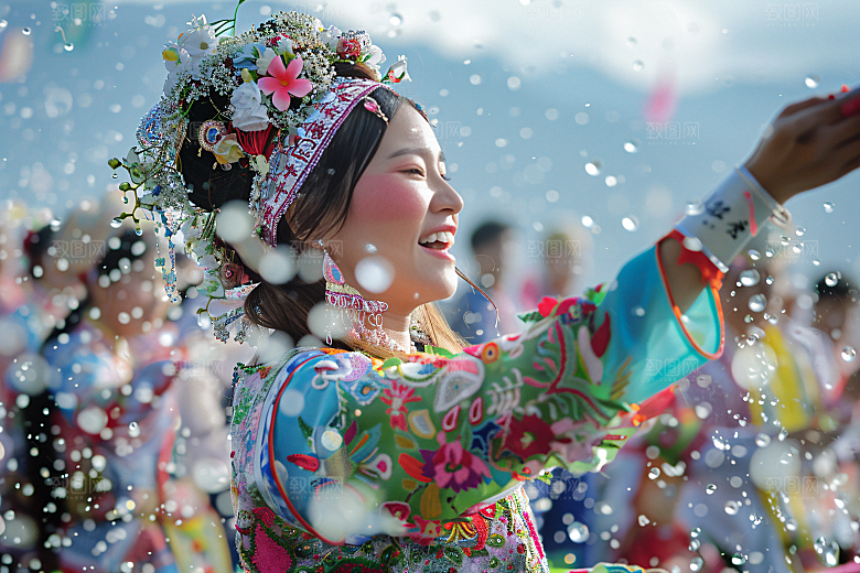 泼水节欢乐节庆摄影图
