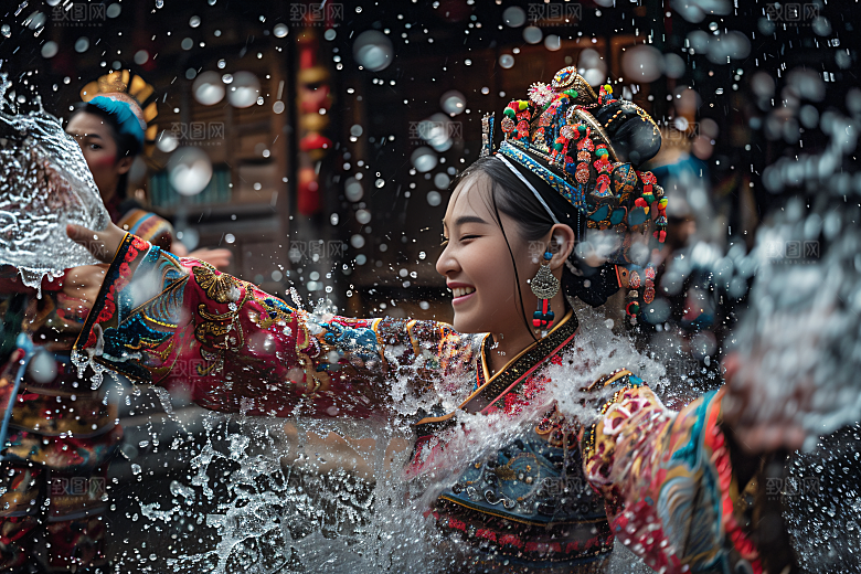 泼水节节庆祝福摄影图