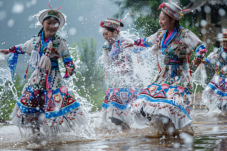 泼水节祝福少数民族摄影图