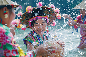 泼水节傣族庆祝摄影图