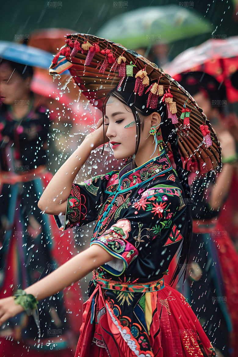 泼水节自然祝福摄影图