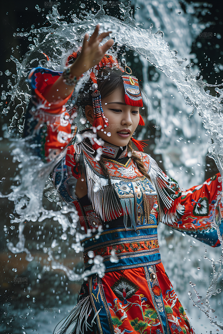 泼水节自然祝福摄影图