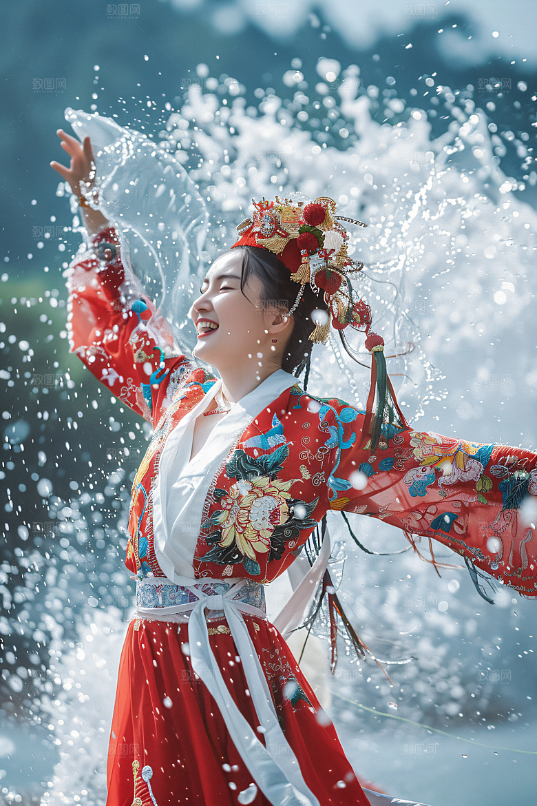 泼水节自然欢乐摄影图