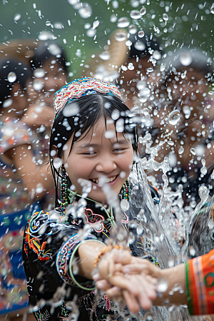 泼水节节日祝福摄影图