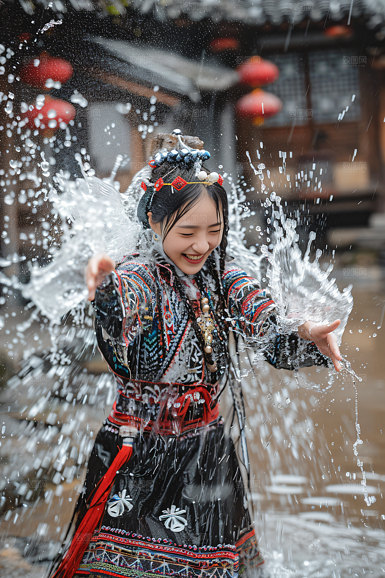 泼水节场景欢乐摄影图