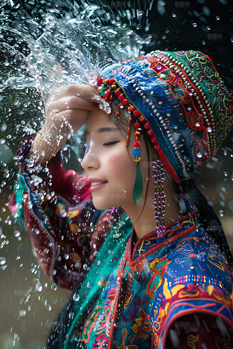 泼水节节日祝福摄影图