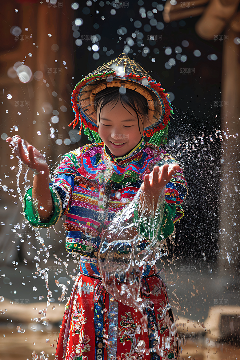 泼水节傣族祝福摄影图