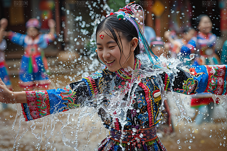 泼水节祝福自然摄影图