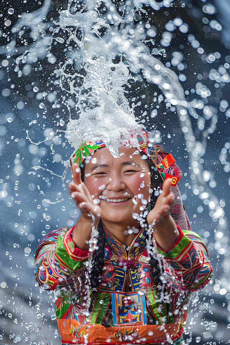 泼水节高清祝福摄影图