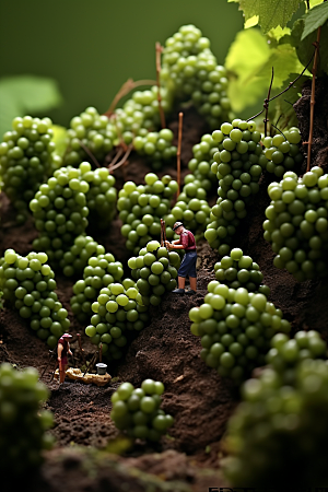 葡萄生产种植微距小人