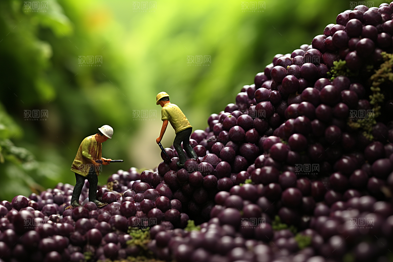 葡萄收获水果微距小人