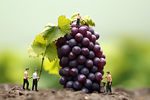 葡萄农业生产微距小人