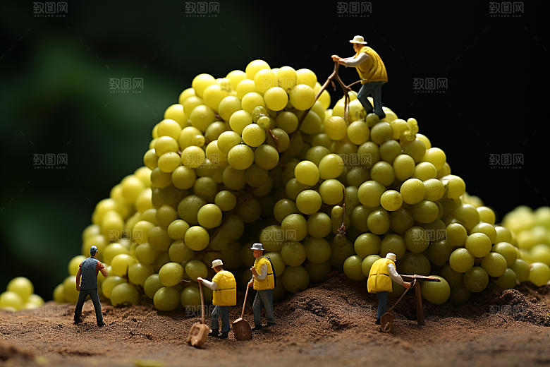 葡萄农业种植微距小人