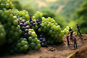 葡萄生产水果微距小人