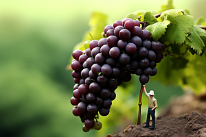 葡萄农业生产微距小人