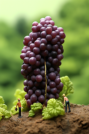 葡萄收获生产微距小人