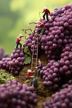 葡萄生产采摘微距小人