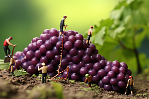 葡萄种植采摘微距小人