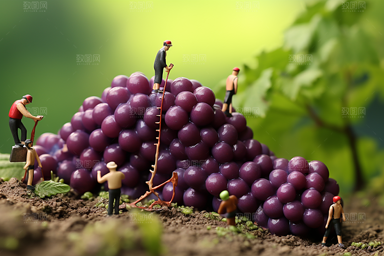 葡萄种植采摘微距小人