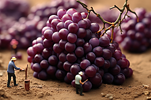 葡萄采摘水果微距小人