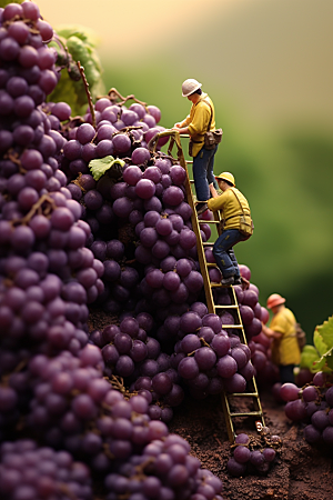 葡萄种植收获微距小人