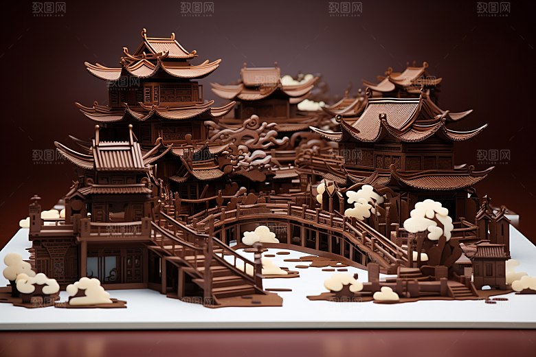 巧克力建筑艺术品高清素材