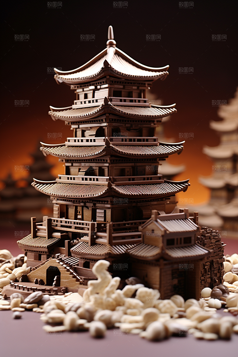 巧克力建筑艺术品高清素材