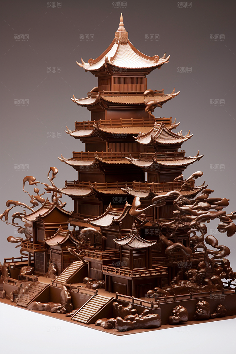 巧克力建筑甜食艺术品素材