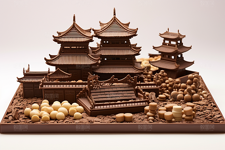 巧克力建筑艺术品甜食素材