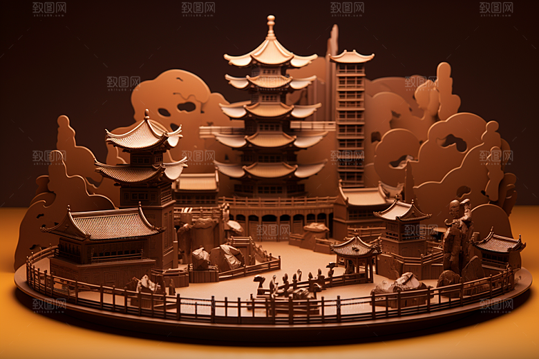 巧克力建筑艺术品美食素材