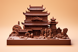 巧克力建筑巧克力雕刻甜食素材